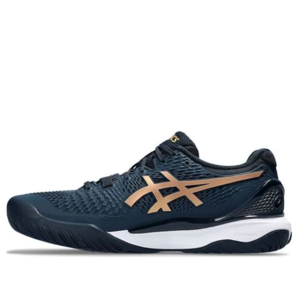 ASICS Gel Resolution 9 Navy and Gold Tennis Shoes size 8.5